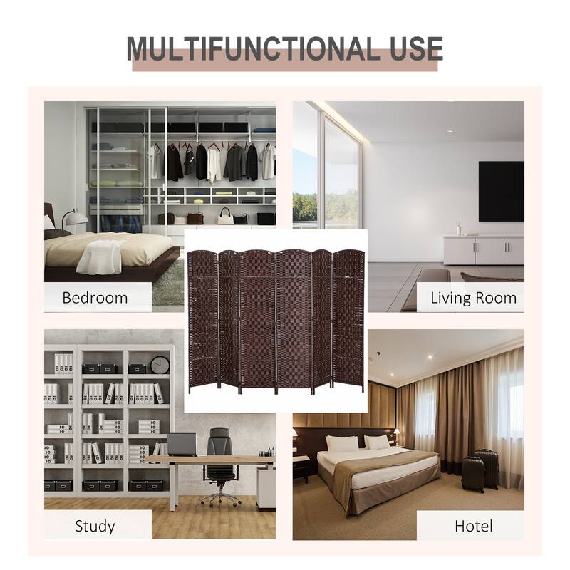 Wicker Weave 6 Panel Room Divider Privacy Screen