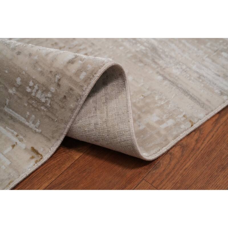 Machine Made Oriental Polyester Carpet Modern Abstract Beige & Ivories Abstract Area Rug - 7' 5'' X 5' 2''