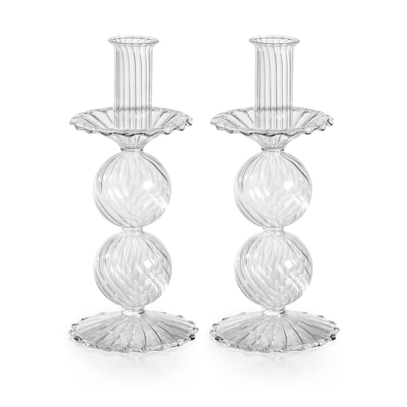 Sabadell Swirl Glass Taper Candle Holders, Set of 2 - 8.25"- Small