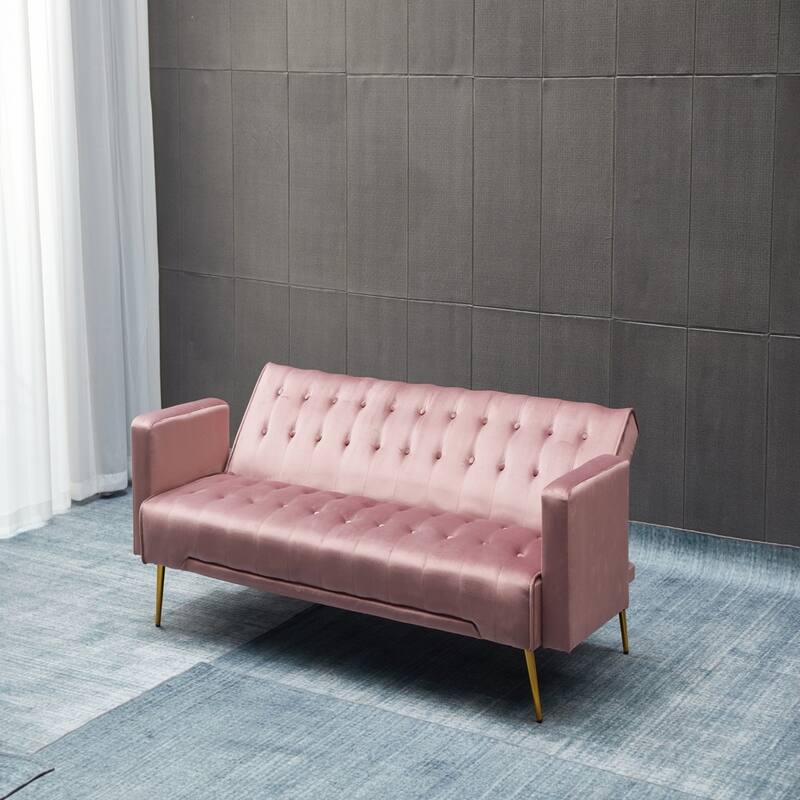 Velvet Sofa Bed, Golden Legs, Easy Assembly for Small Spaces