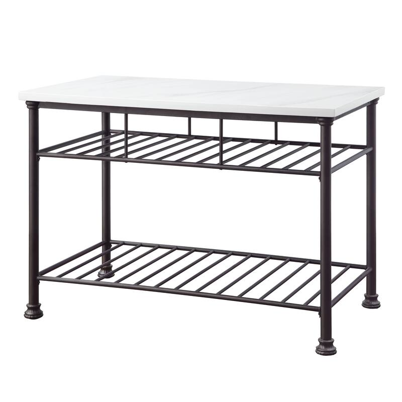 Freyja White Cultured Marble Top & Gray Finish Kitchen Island(no include stool)