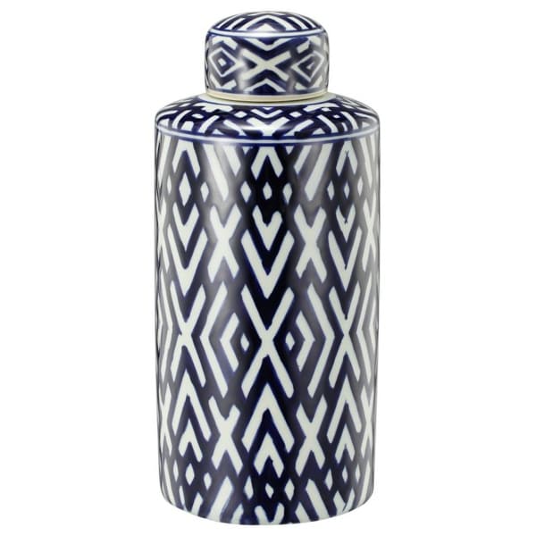 13.75" Blue and White Contemporary Small Lidded Jar - N/A