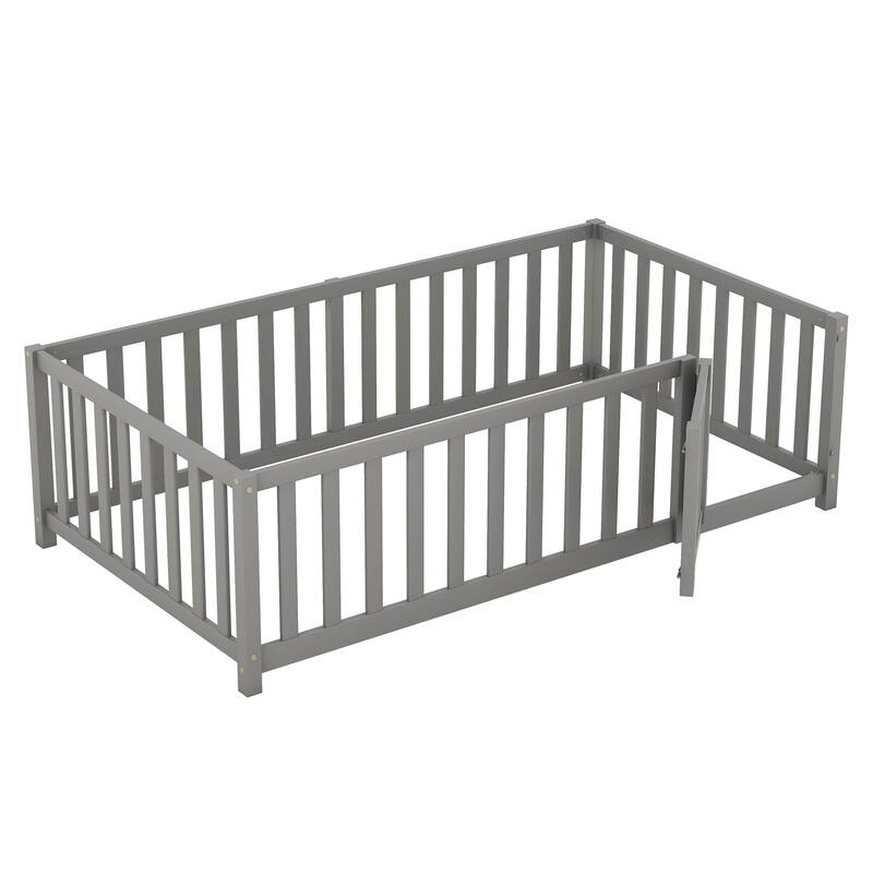 Twin Size Wood Daybed with Fence Guardrails and 2 Drawers