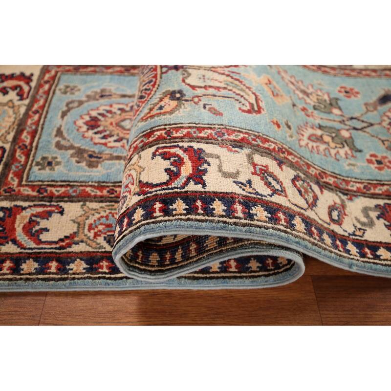 Light Blue Floral Kazak Oriental Runner Rug Hand-Knotted Wool Carpet - 2'1" x 5'11"