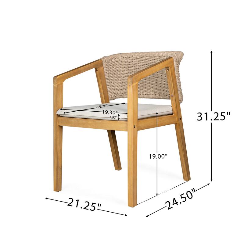 Roomfitters Outdoor Dining Chairs Set of 2, Woven Rope Back with Wood Frame and Cushions, Patio Seating in Natural Beige