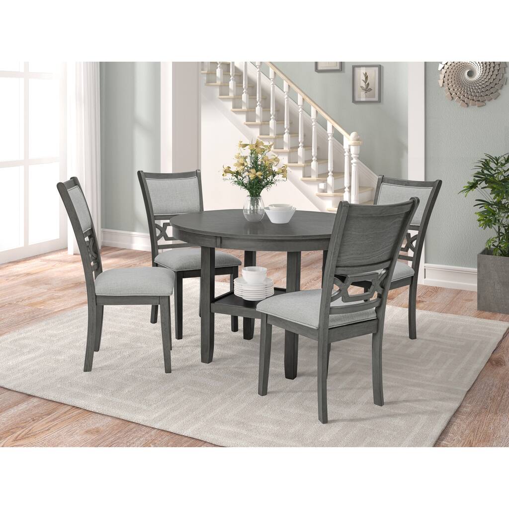 Round 5Pc Dining Table Set Lower Storage Shelves Dining Room Set Wooden Furniture