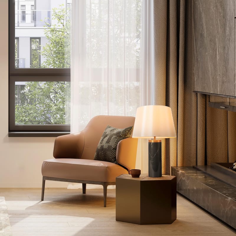 Modern Cylindrical Column Metal Table Lamp 24.8-inch in Black - L 15.7" x H 24.8"