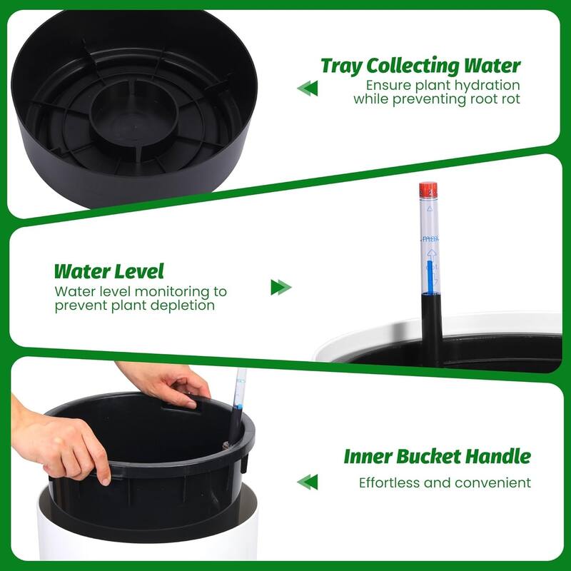 Set of 2 22-in Tall Self-Watering Planters with Water Level Monitor and Inner Bucket for Outdoor Patio Porch and Backyard White