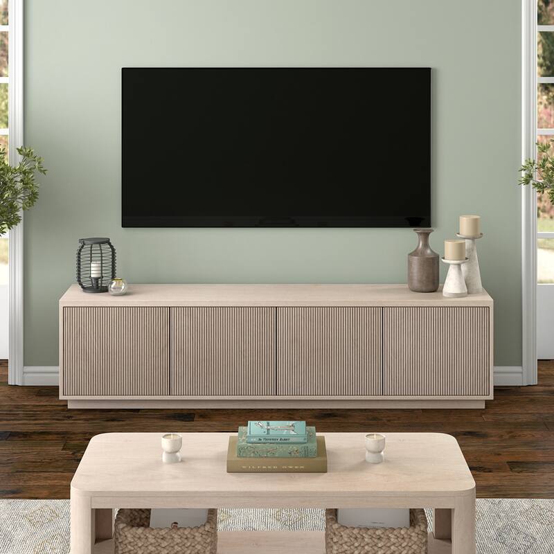 Hanson Rectangular Fluted TV Stand for TV's up to 85" - Alder White