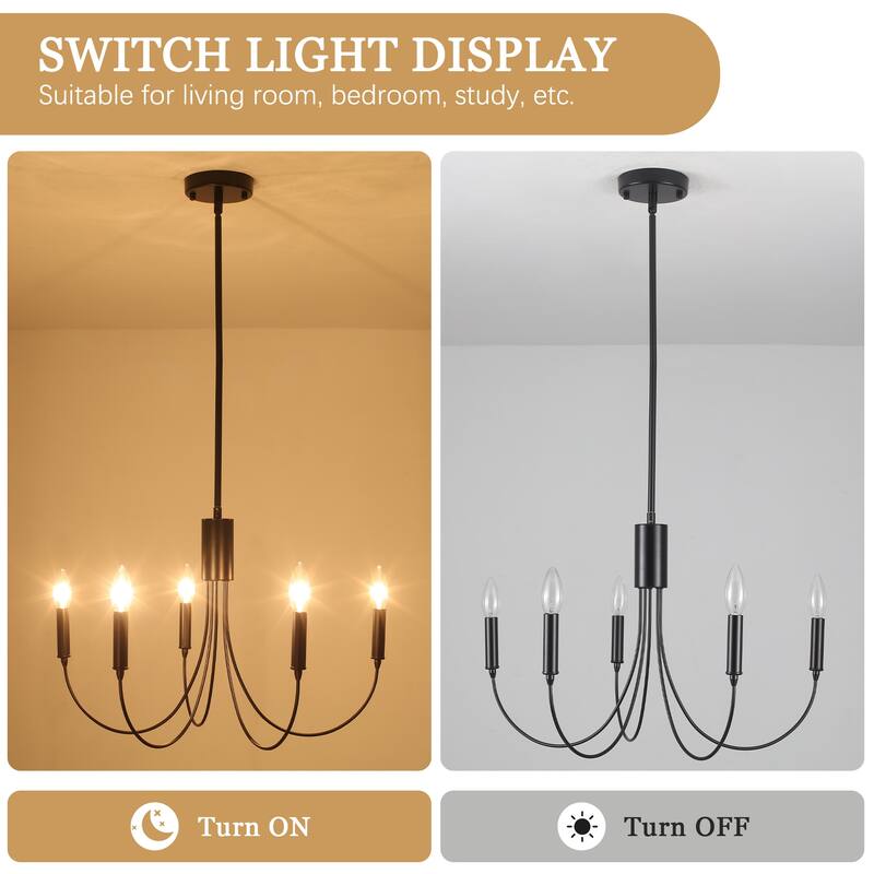 5-Light Rustic Candlestick Hanging Linear Chandelier Lighting Fixture for Kitchen Island