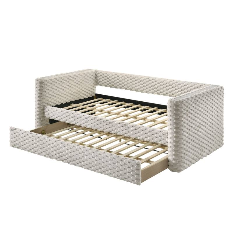 Sely Daybed w Pull Out Trundle, Faux Marble Top, Beige Upholstery