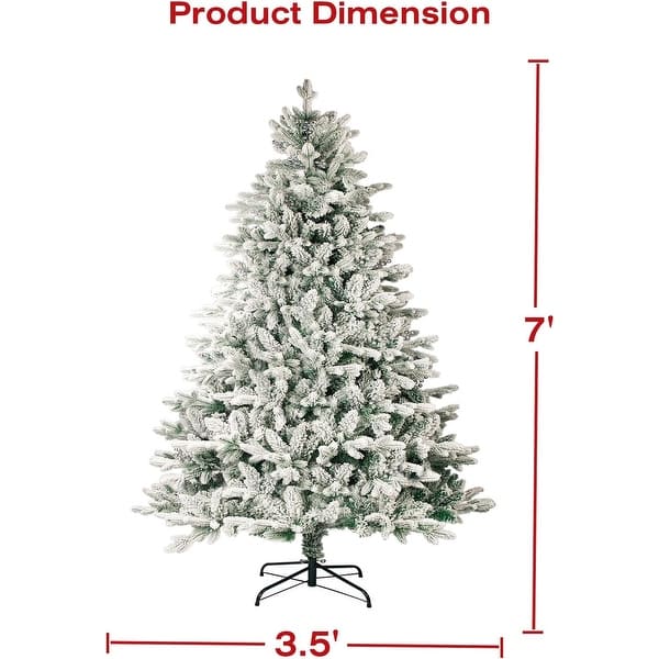 dimension image slide 2 of 8, 6ft or 7ft Artificial Snow Flocked Christmas Tree with Metal Stable Stand Base for Indoor and Outdoor Holiday Decoration