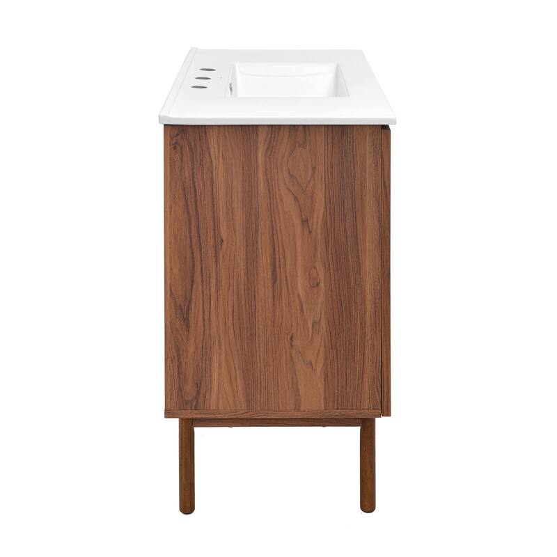 Classe 36 In. Brown Oak Bathroom Vanity With White, 3-Hole Ceramic Sink Top