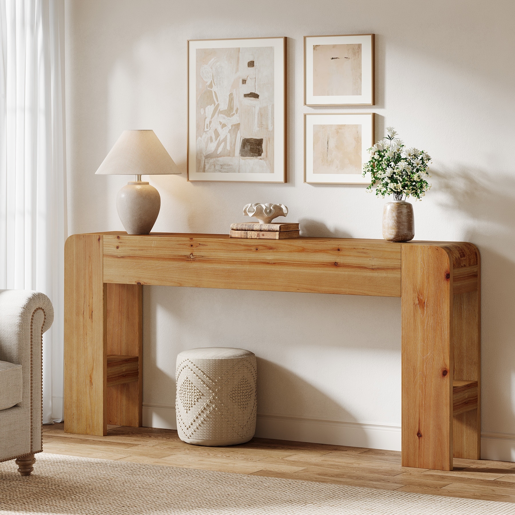 63-Inch Solid Wood Console Table, Sofa Table Behind Couch for Entryway, Living Room, Foyer