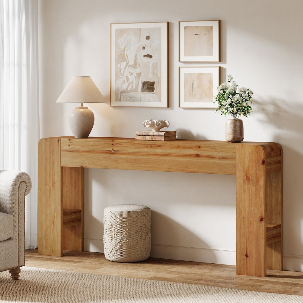 Solid Wood Console Table, 63-Inch Farmhouse Sofa Table Behind Couch