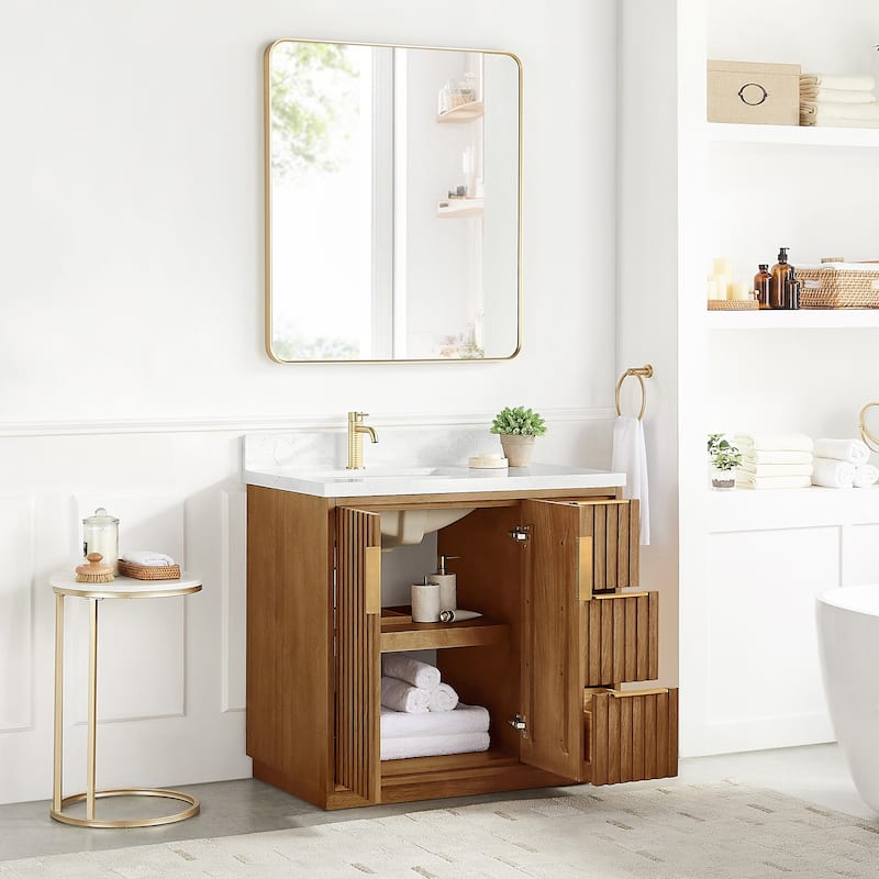 Bangkok Bath Vanity with White Grain Stone Top, no Mirror