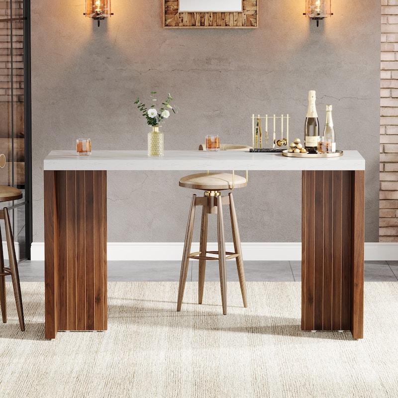 55'' Home Bar Unit, Bar Table with Faux Marble Finished Tabletop