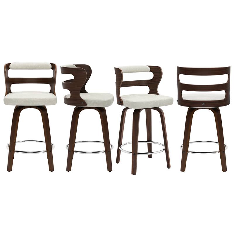 26 in. Swivel Counter Bar Stools, Bar stool with Bent Wood Legs & Round Footrest - 26" H