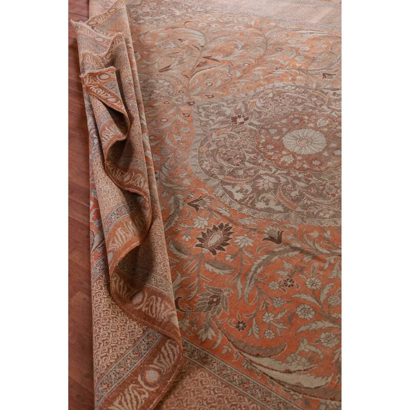 Hand Knotted Oriental 100% Wool Carpet Traditional Floral Oranges & Rust Tabriz Area Rug - 15' 2'' X 10' 8''