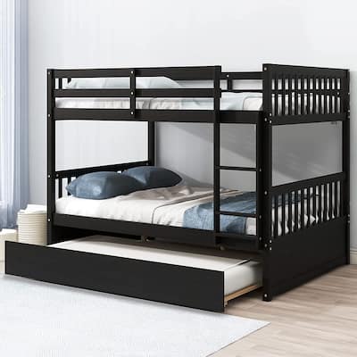 Full Over Full Bunk Bed with Trundle, Solid Bunk Bed with Trundle for Kids, Teens, Boys and Girls