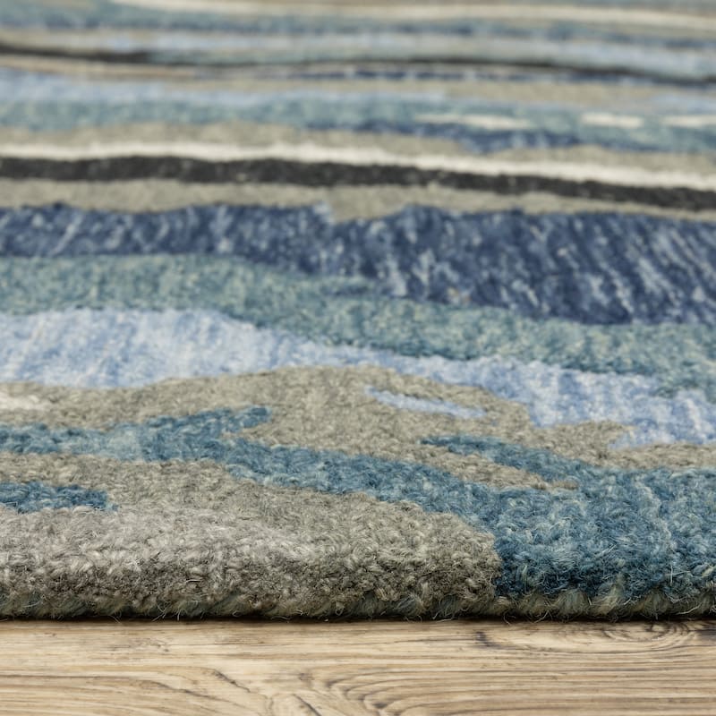 Style Haven Kitt Handmade Wool Abstract Waves Blue/ Teal Area Rug