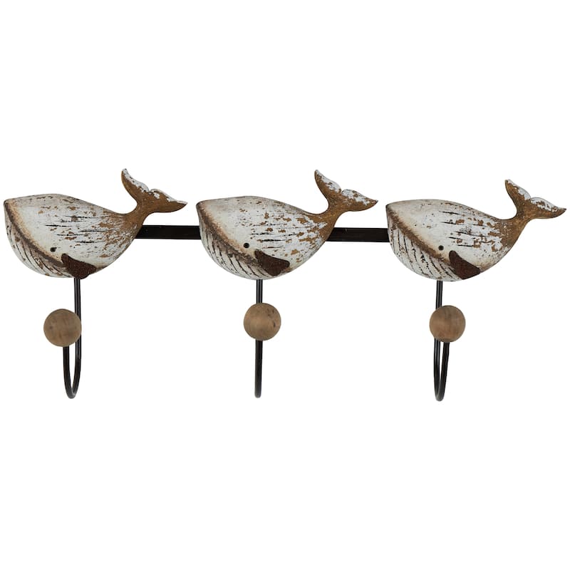 White Wooden 5 Hangers Wall Hook with Multi Colored Hooks