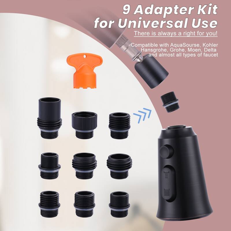 WOWOW Pull Down Kitchen Faucet Spray Head with 9 Adapters Kit