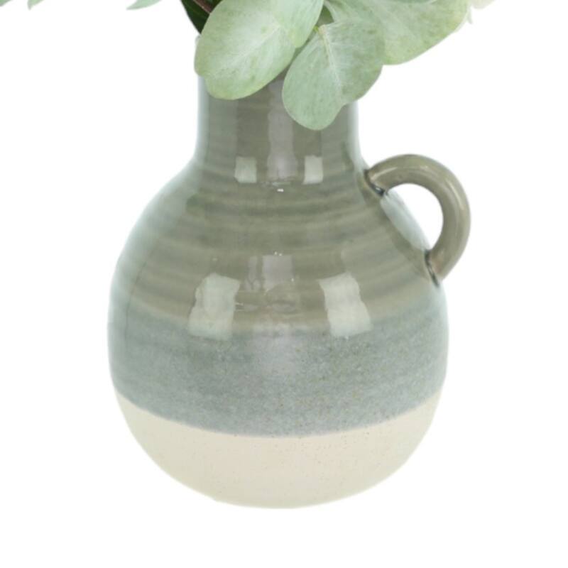 Modern Farmhouse Arrangement with Hydrangeas and Eucalyptus in Ceramic Vase