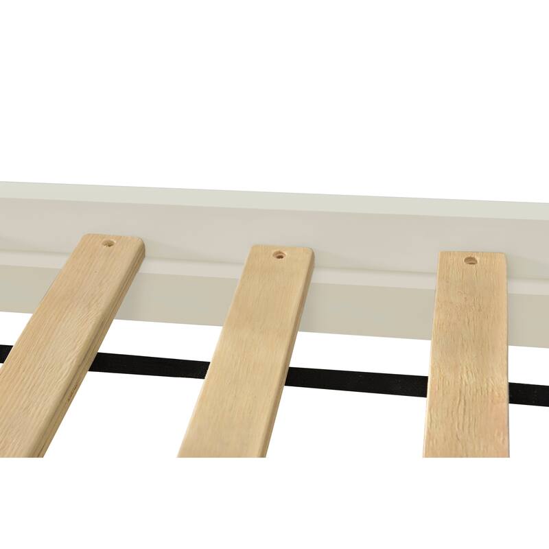 Cream Twin over Full Stairway Bunk Bed with Trundle and Storage