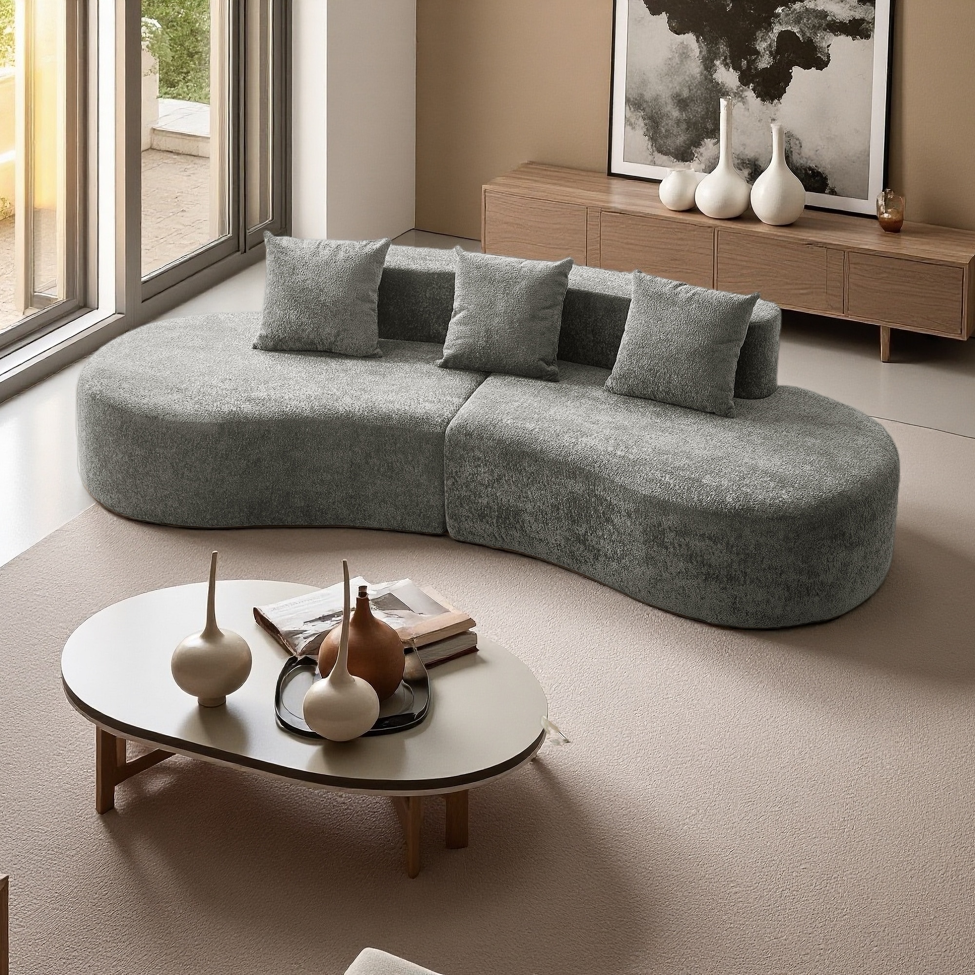 109" Velvet Curved Sectional Sofa with Toss Pillows