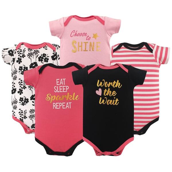 slide 1 of 1, Luvable Friends Baby Girl Cotton Bodysuits 5pk, Sparkle 0-3 Months - Sparkle