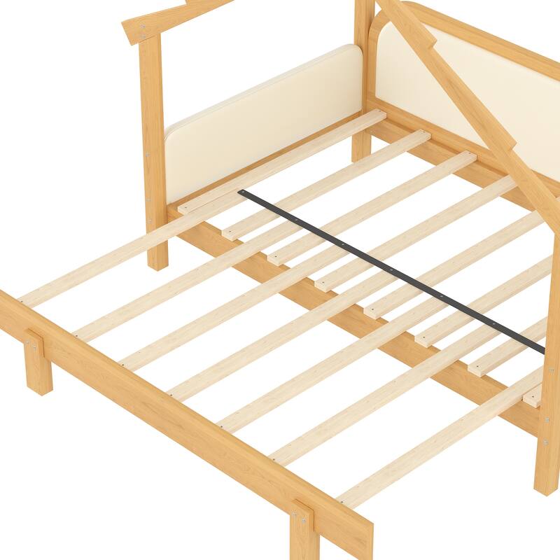 Twin Size Wood Treehouse bed with Soft Cushion Rails for Kids, Teens, Girls, Boys, Green