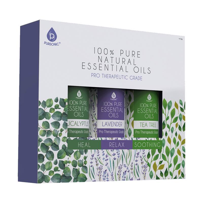 Pursonic 3 pack of 100% Pure Essential Oils (Eucalyptus, Lavender & Tea Tree) - N/A