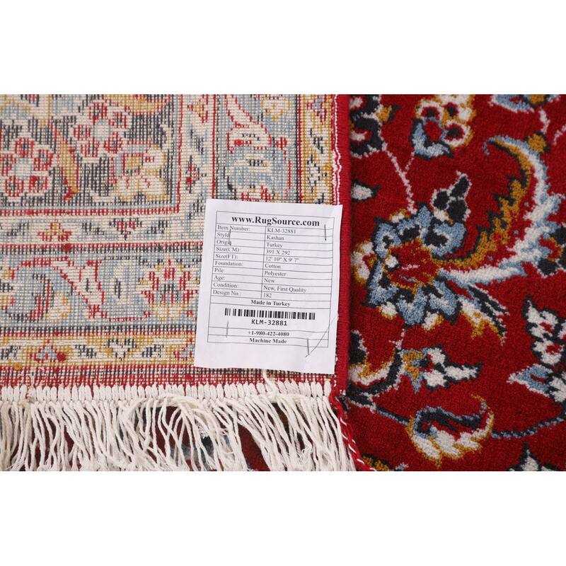 Red Floral / Traditional Kashan Turkish Rug Machine-Made Carpet - 9'7" x 12'10"