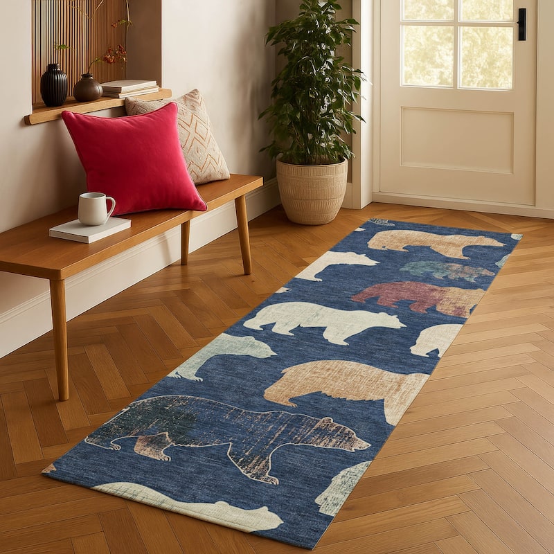 Machine Washable Indoor/ Outdoor Modern Bear Chantille Rug