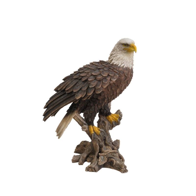 17.5" Brown Contemporary Bald Eagle on Stump with Wings Out Statue