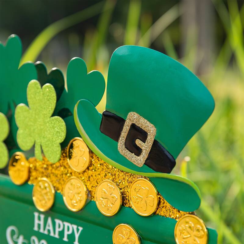 Glitzhome 24"H St. Patrick's Metal Shamrocks Wagon Yard stake or Wall Decor