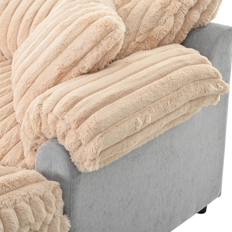 Modern Oversized Chaise Lounge Sofa for Living Room, 65.25" Cloud Sleeper Sofa Plush Faux Fur Sofa Couch with 2 Pillows