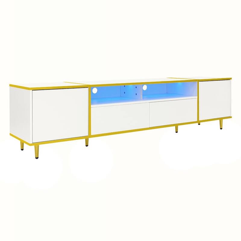 Modern LED TV Stand Storage Cabinet with 2 Drawers & 2 Shelves, Entertainment Center Console for TVs up to 80"