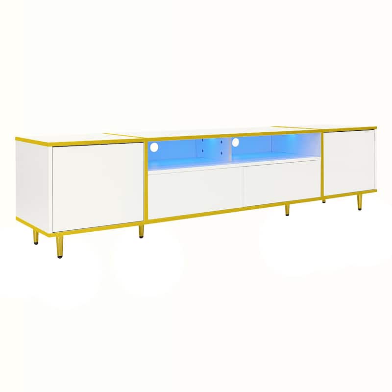 Roomfitters Modern TV Stand for up to 80 Inch TV, Entertainment Console with LED Shelves, Drawers and Cabinets