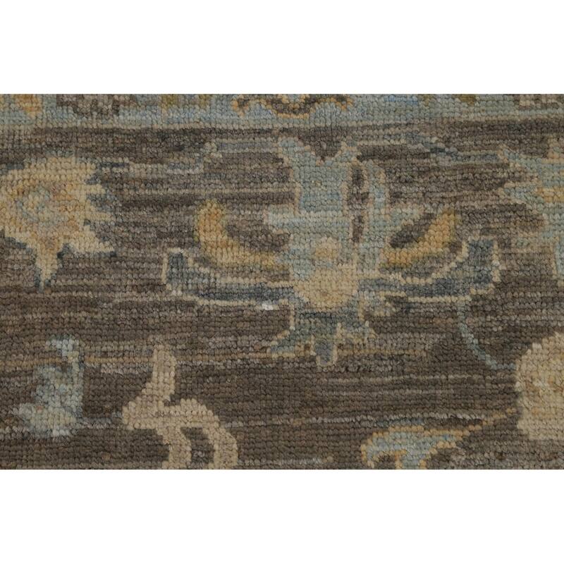 Vegetable Dye Oushak Turkish Area Rug Hand-Knotted Grey Wool Carpet - 8'10" x 11'10"