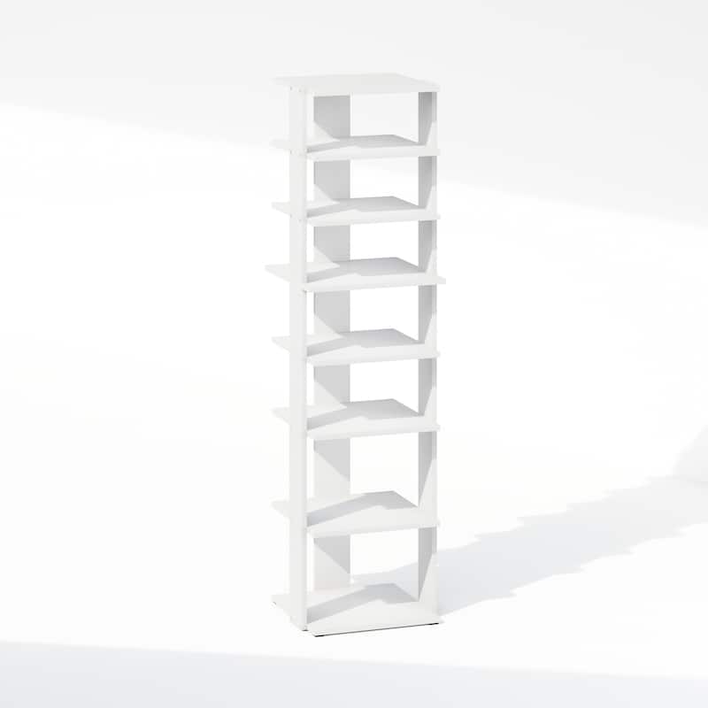 8 Tiers Wood Household Shelving Unit in White (12.64 in. W x 46.77 in. H x 12.13 in. D) - 12.64