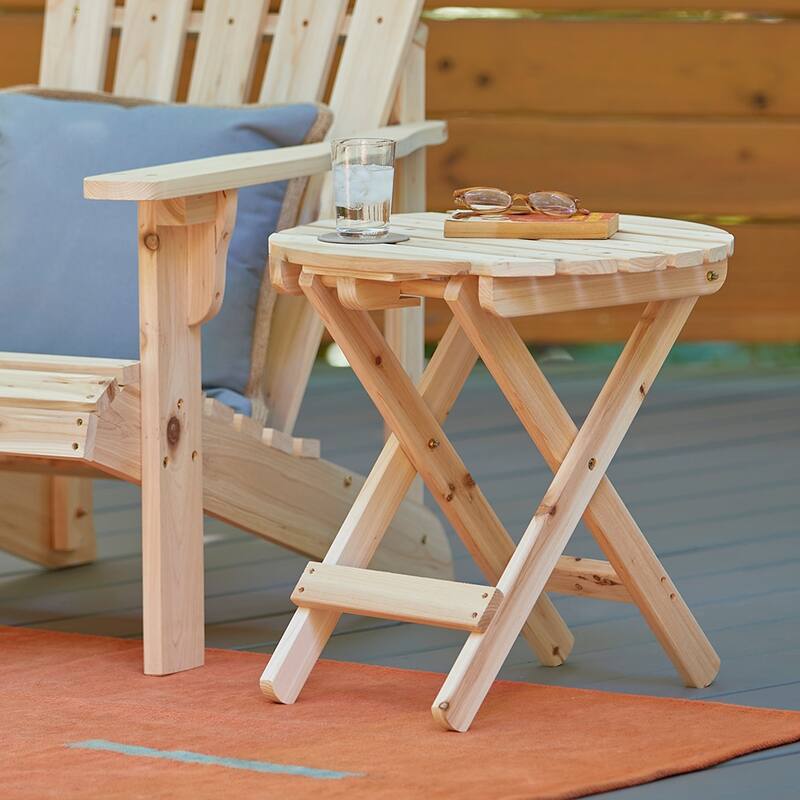 Remedy 19" Assembled Cedar Wood Round Collapsible Folding Table