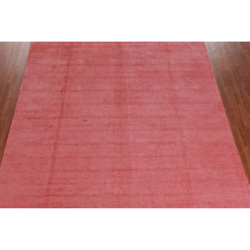 Hand Knotted Oriental 100% Wool Carpet Modern Solid Coral Gabbeh Area Rug - 12' 1'' X 9' 1''
