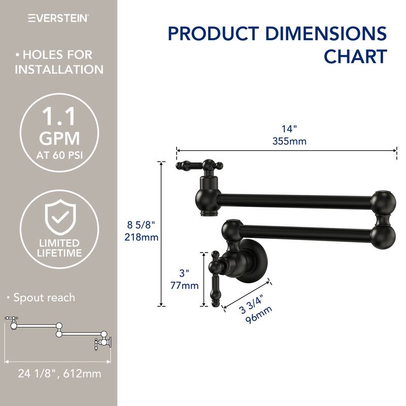 Wall Mount Swing Arm Kitchen Faucet, Traditional Folding Pot Filler Faucet Over Stove
