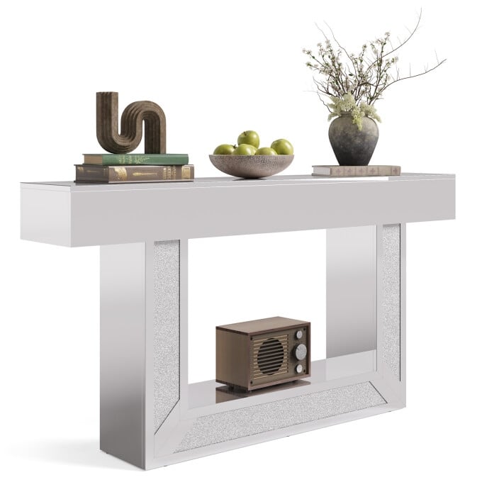63-Inch Mirrored Entryway Table, Wooden Long Console Sofa Table