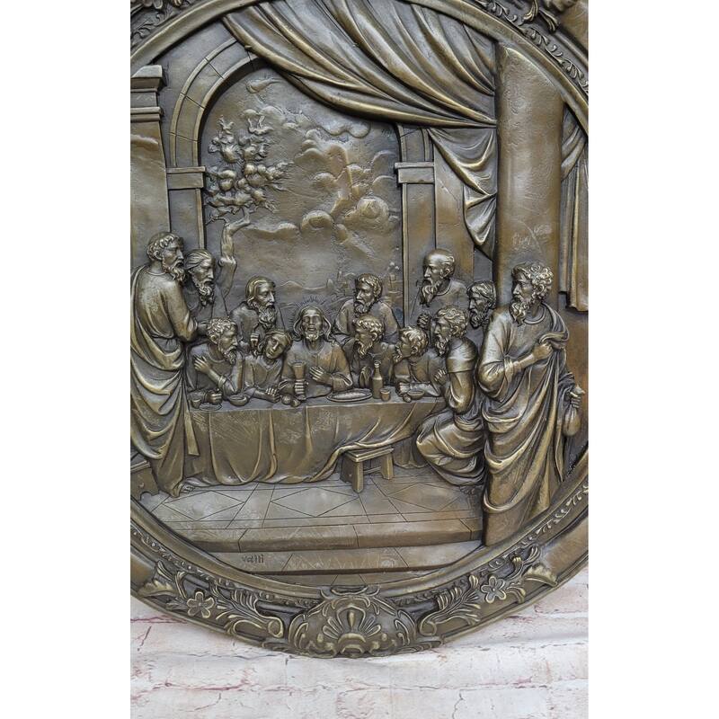 The Last Supper Bronze Metal Handmade Original Wall Hanging Art Plaque Plate Bas Relief