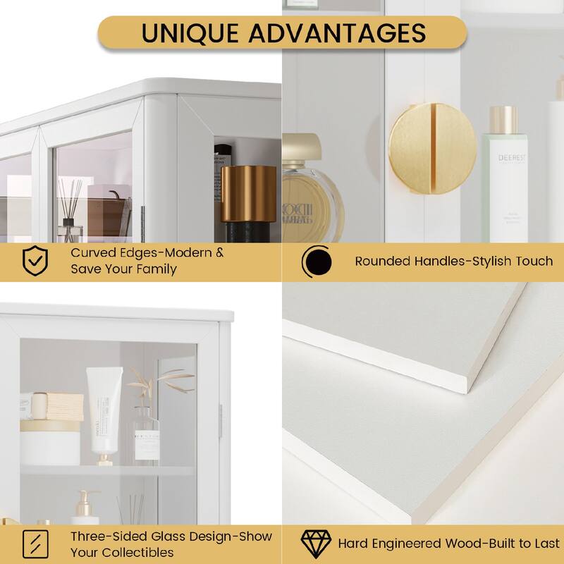 Modern Wall-Mounted Storage Cabinet with Tempered Glass Doors