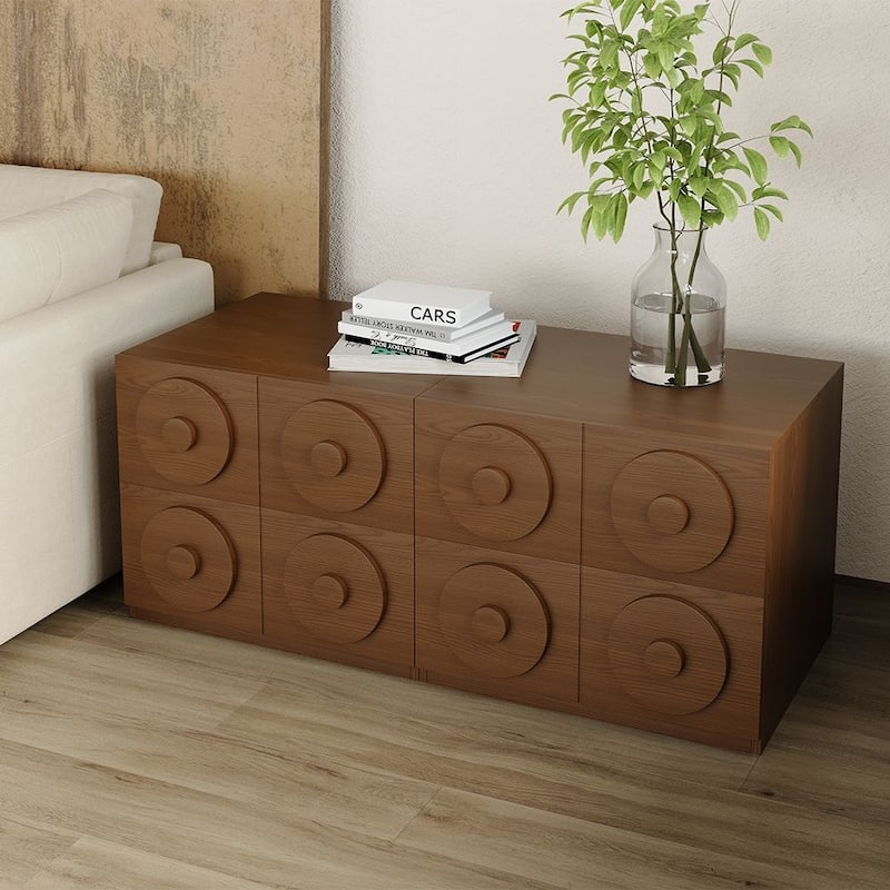 Modern 1-4 Pieces Modular Walnut Color Cabinets,TV Stands with Brown Solid Wood Veneer, Drawers & Caninets - 2 Pieces