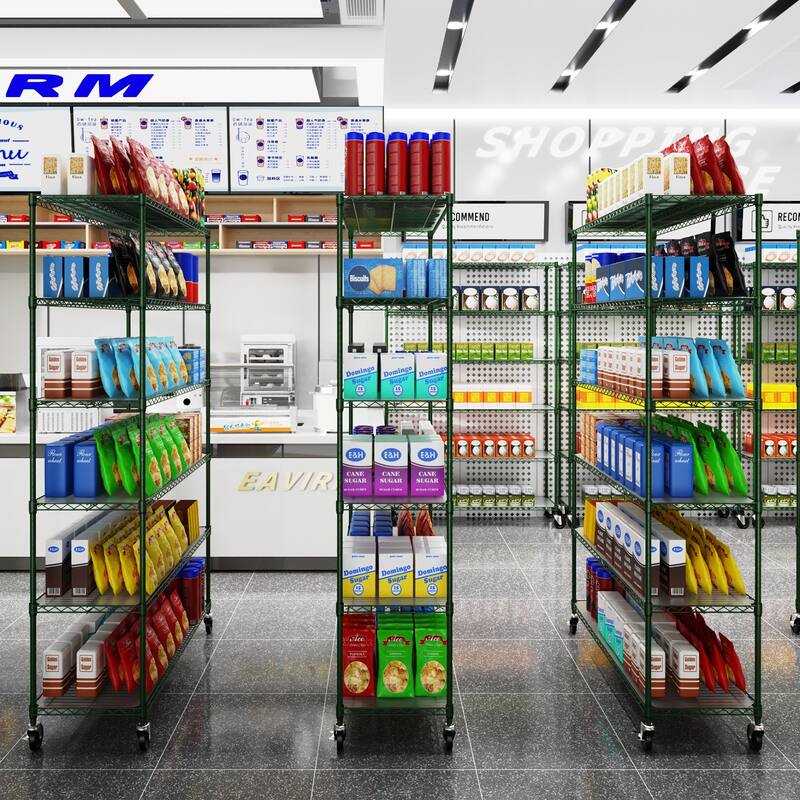 Heavy Duty 6 Tier Metal Shelves, Height Adjustable with Wheels